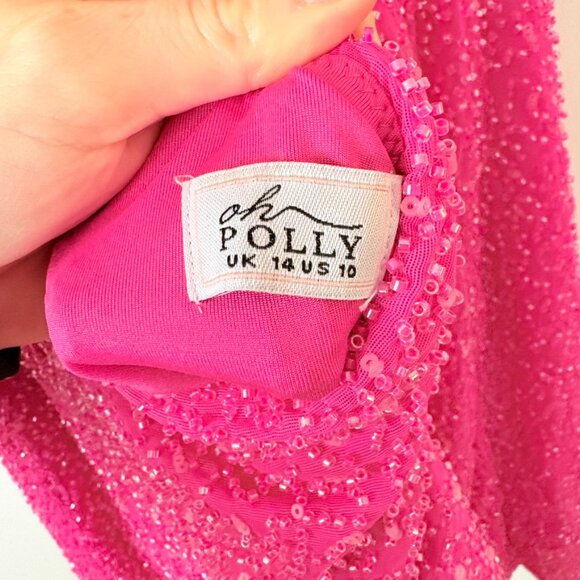 Oh Polly Emilion Embellished Cut Out Mini Dress in Fuschia Pink Size 10 - Picture 8 of 9